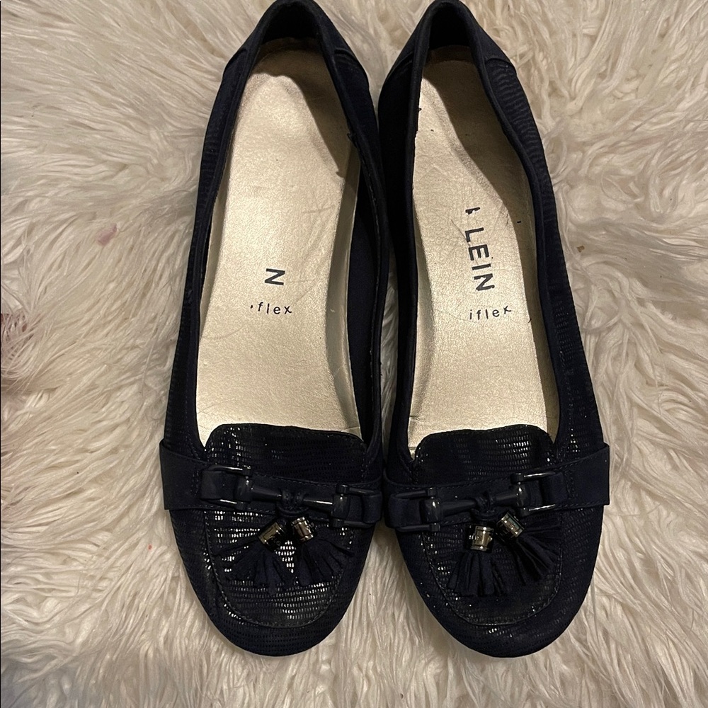 Anne Klein Navy Flats with Bow Detail